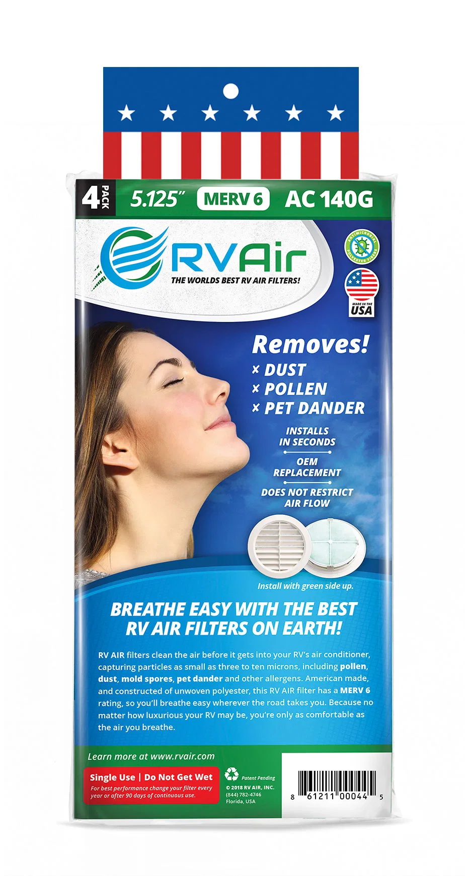 AC 140G – RV AIR INC. Air Conditioner Filter, Use With RV Air Conditioners MERV 6 Rating Round 5-1/4 Inch Diameter Re...